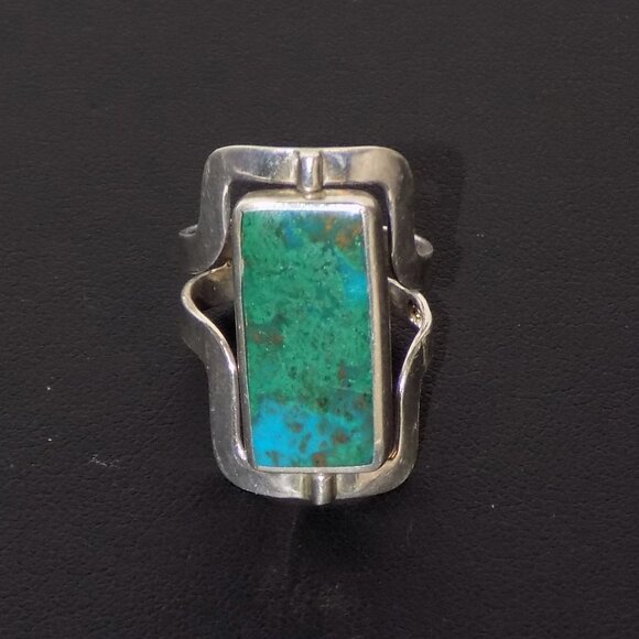 Vintage 950 Silver Reversible Turquoise & Abalone Rotating Cuff Ring 7.5 to 9.5 - Picture 1 of 7
